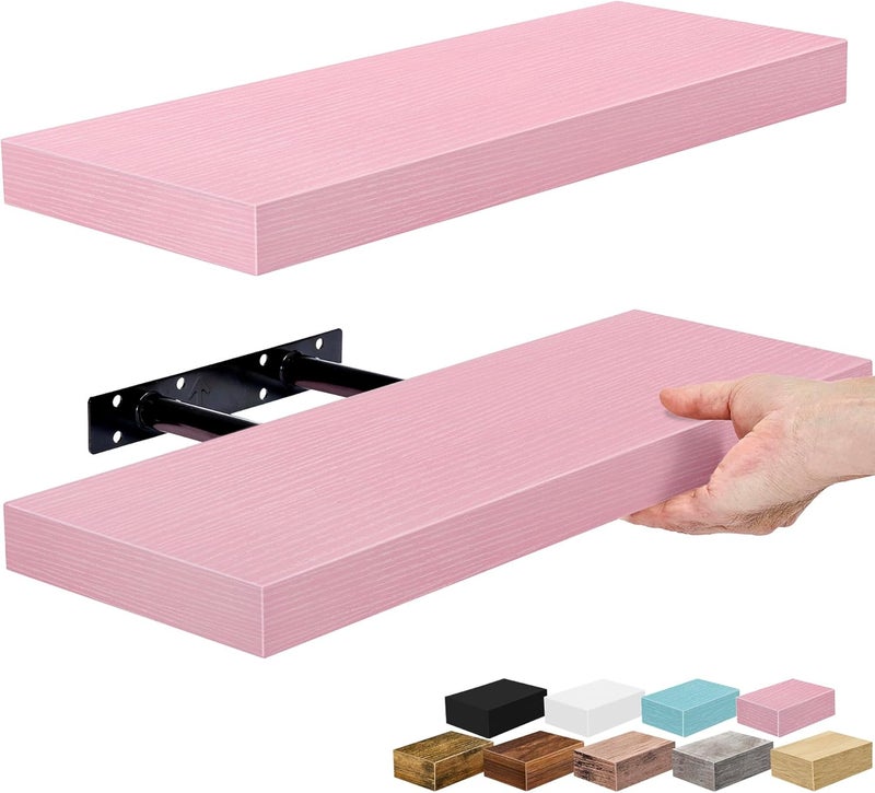 Sorbus Floating Shelves for Wall – 16 Inch Floating Shelf for Kitchen, Bedroom, Living Room, Bathroom, Home & Wall Decor - Mounted Bathroom Shelves with Invisible Brackets (Soft Pink, 2 Pack) - Image 1