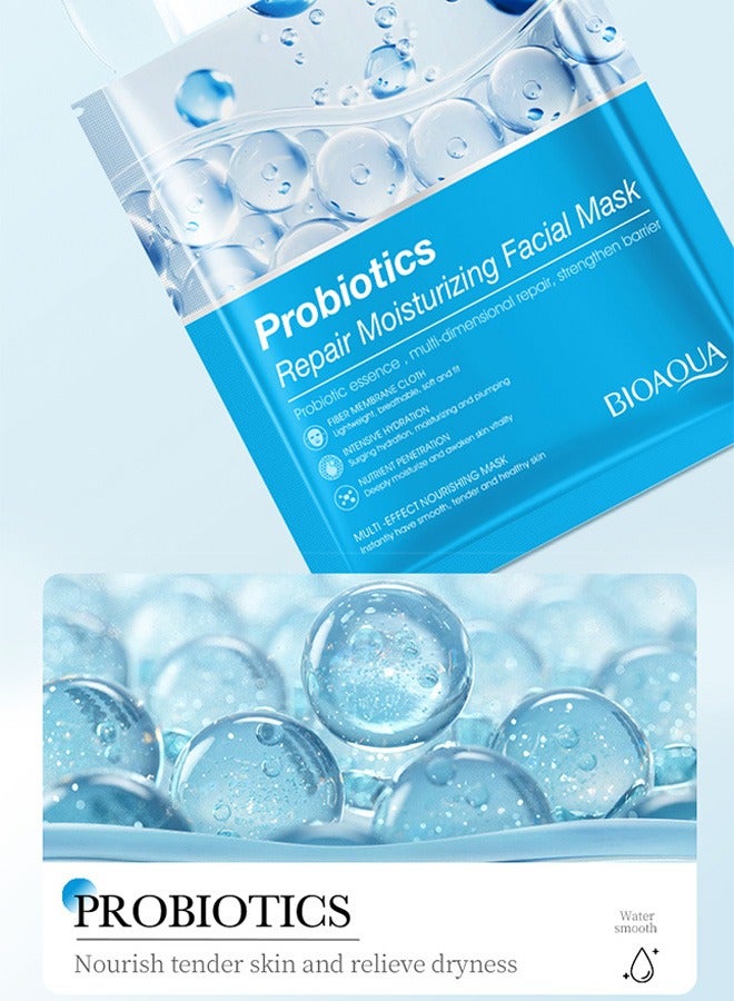 BIOAOUA 5 Pcs Probiotic Repair and Hydration Face Mask, Bio Cellulose and Prebiotics Formula, Restores Skin Balance Strengthens Barrier Fixes Dull Dry Skin for a Healthy Glow - Image 3