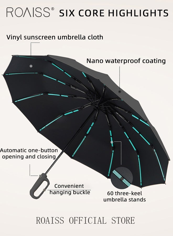 roaiss 60 Rib Fully Automatic Umbrella for Men Women Reverse Folding Dual Purpose Umbrella with Nano Waterproof Coating and Black Vinyl Layer Sun Protection Umbrella Cloth Highly Efficient Insulation UPF50+ - Image 2