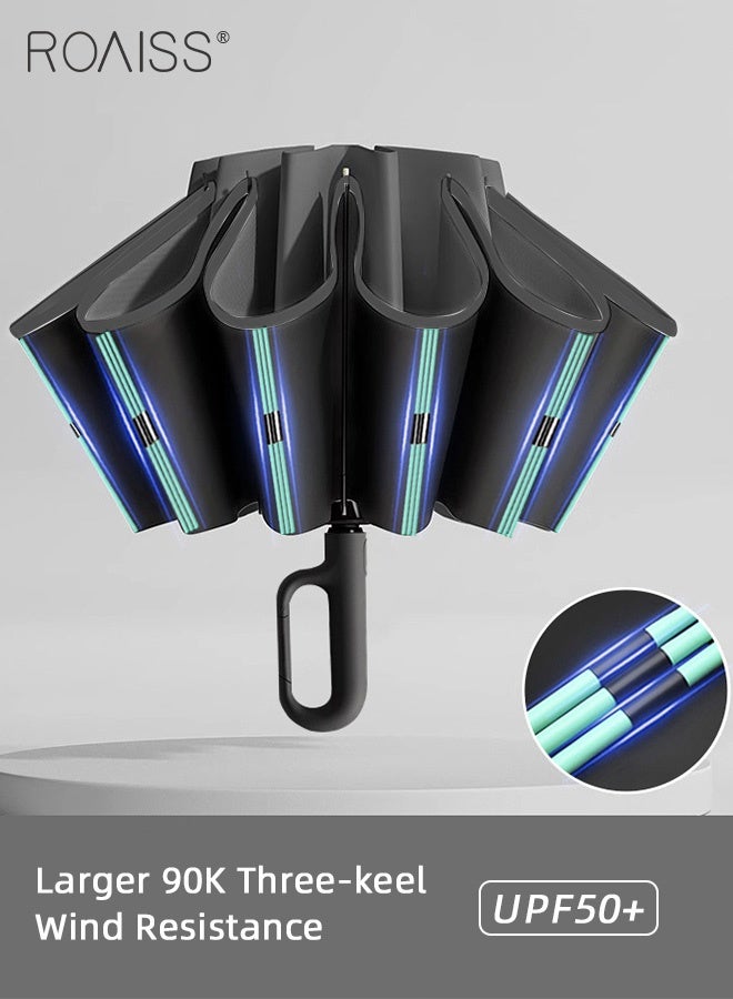 roaiss 60 Rib Fully Automatic Umbrella for Men Women Reverse Folding Dual Purpose Umbrella with Nano Waterproof Coating and Black Vinyl Layer Sun Protection Umbrella Cloth Highly Efficient Insulation UPF50+ - Image 5