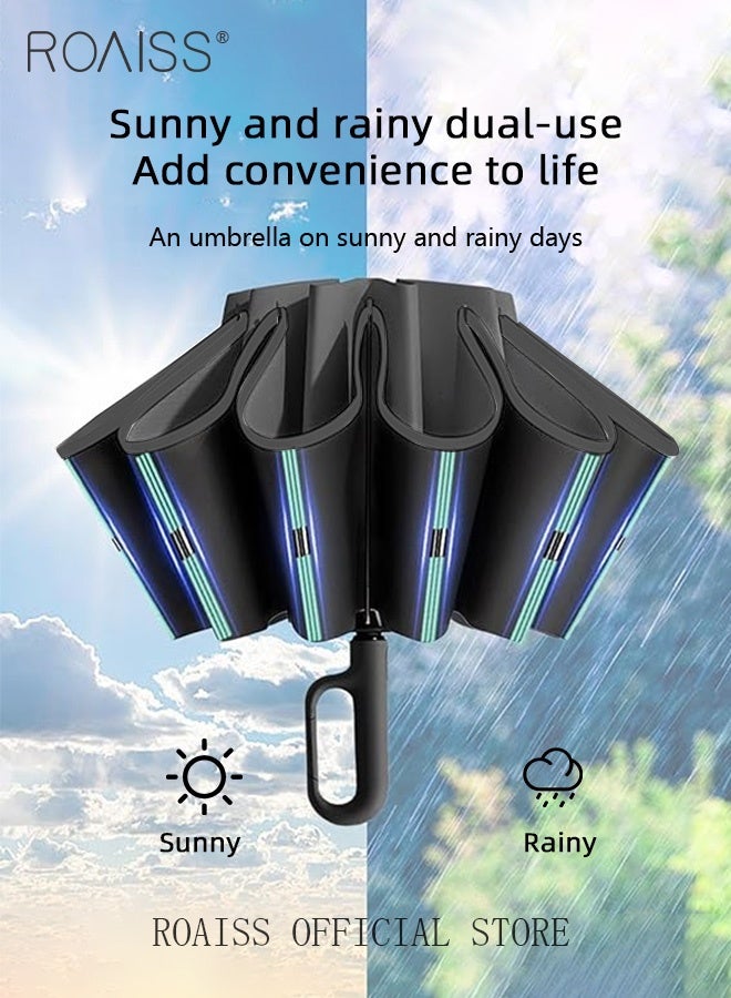 roaiss 60 Rib Fully Automatic Umbrella for Men Women Reverse Folding Dual Purpose Umbrella with Nano Waterproof Coating and Black Vinyl Layer Sun Protection Umbrella Cloth Highly Efficient Insulation UPF50+ - Image 1