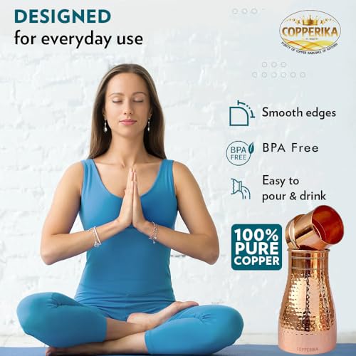 Copperika Export Quality Bedroom Jar 100% Pure Copper Water Bottle 1 Litre - 1000ml |Original With Ayurvedic & Other Health Benefits | For Home, Office, Kids & Travel - Image 3