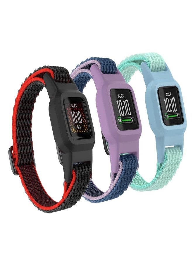 Vanet 3 Pack Compatible with Garmin Vivofit Jr 3 Bands for Kids, Soft Nylon Straps Silicone Sport Breathable Bands Adjustable Replacement Wristbands - Image 1