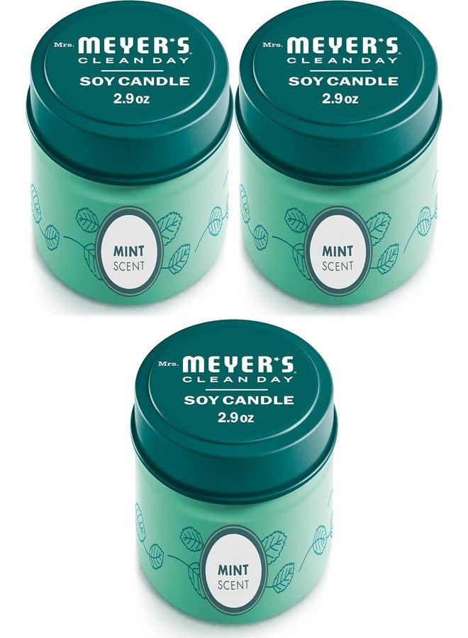 MRS. MEYER'S CLEAN DAY Soy Tin Candle, 3 Pack, 12 Hour Burn Time, Made with Soy Wax and Essential Oils, 2.9 oz, Mint - Image 1