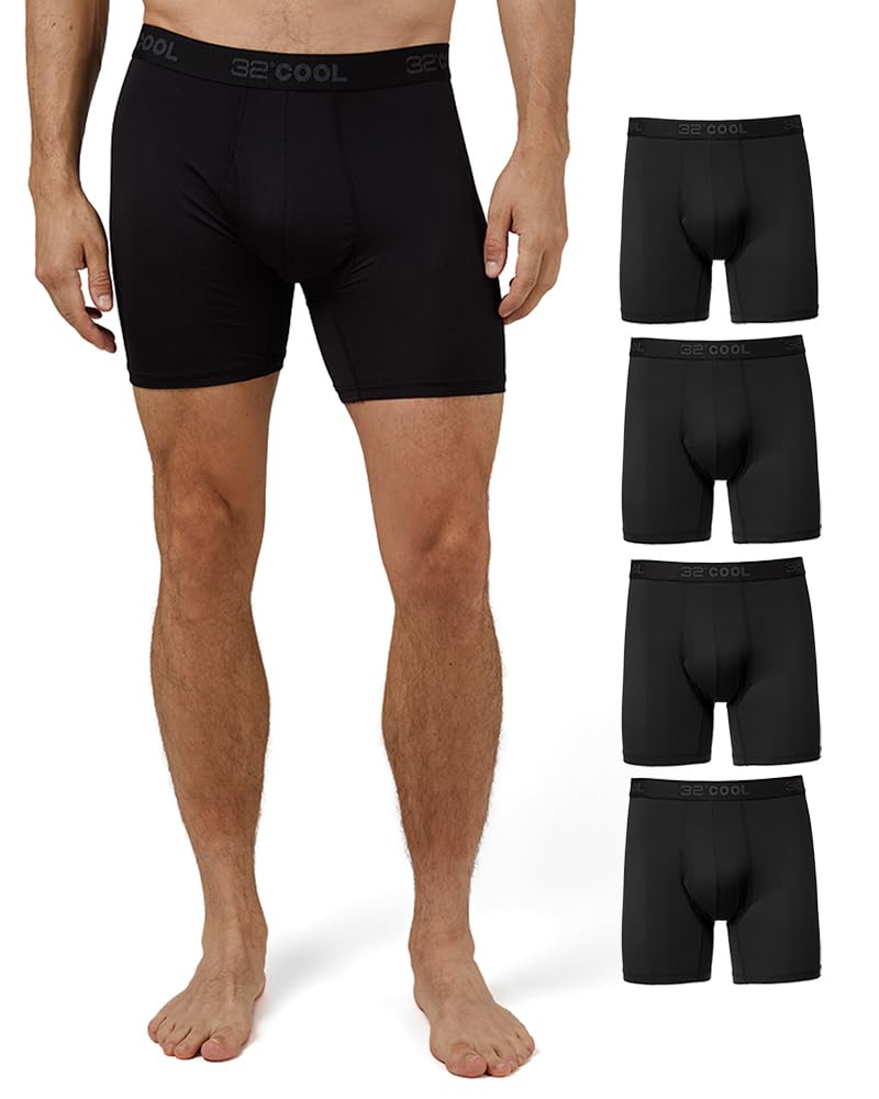 32 Degrees COOL Mens 4-PACK Active Mesh Quick Dry Performance Boxer Brief, 4 Black, Medium - Image 1