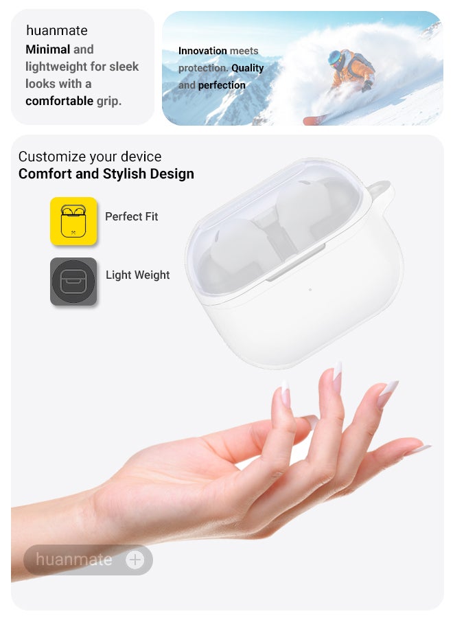 huanmate Samsung Galaxy Buds 3 FE Silicone Case Cover - Transparent White - Made with Soft Silicone, Lightweight & Durable - Stylish Design, Accurate Cut-outs, Easy Installation & Removal - Image 3