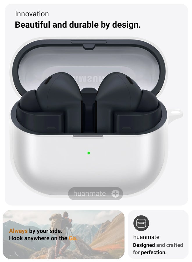 huanmate Samsung Galaxy Buds 3 FE Silicone Case Cover - Transparent White - Made with Soft Silicone, Lightweight & Durable - Stylish Design, Accurate Cut-outs, Easy Installation & Removal - Image 2