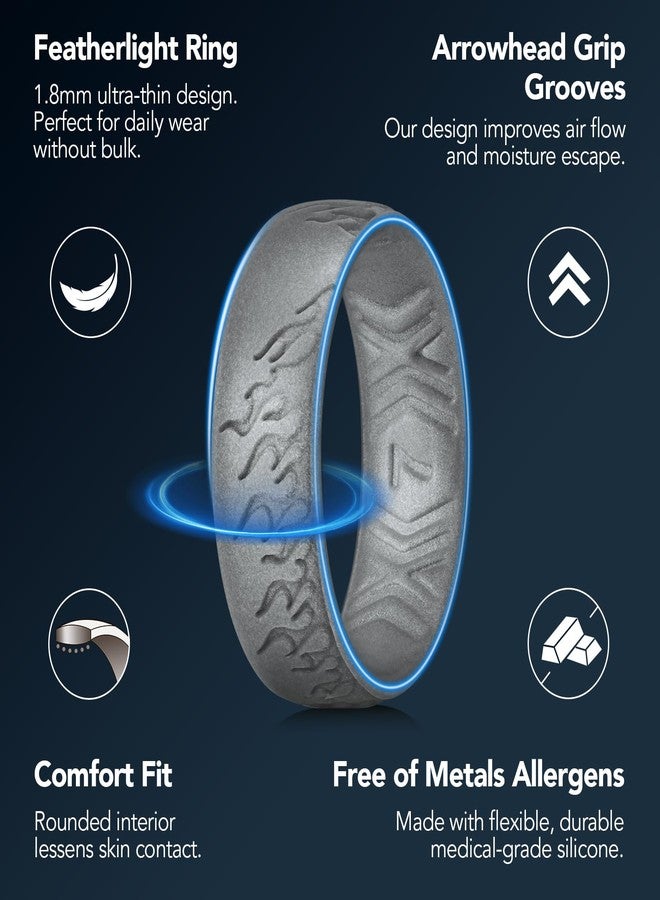 King Will Flame Silicone Ring for Men and Women, 1.8mm Ultra Thin 6.6mm Width, Dome Metallic Style Comfort Fit - Breathable Durable Flexible Wedding Band, Metallic Dark Gray, Size 8 - Image 3