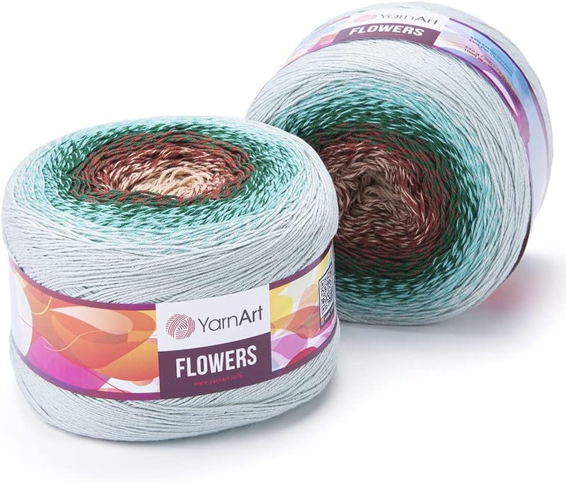 YarnArt خيوط يارن آرت فلورز 55 قطن 45 أكريليك 250 جرام 1094 ياردة خيوط قطن متعددة الألوان خيوط كروشيه قوس قزح ربيع صيف 2 خيوط رياضية 318 - Image 1