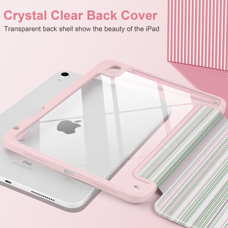 TWOLSKOO for iPad 11th & 10th Gen Case with Pencil Holder, Trifold Stand, Auto Sleep/Wake, Clear Acrylic Back with TPU Bumper, for iPad 11-inch (2025, A16 Chip) & 10.9-inch (2022), Pastel Stripes - Image 4