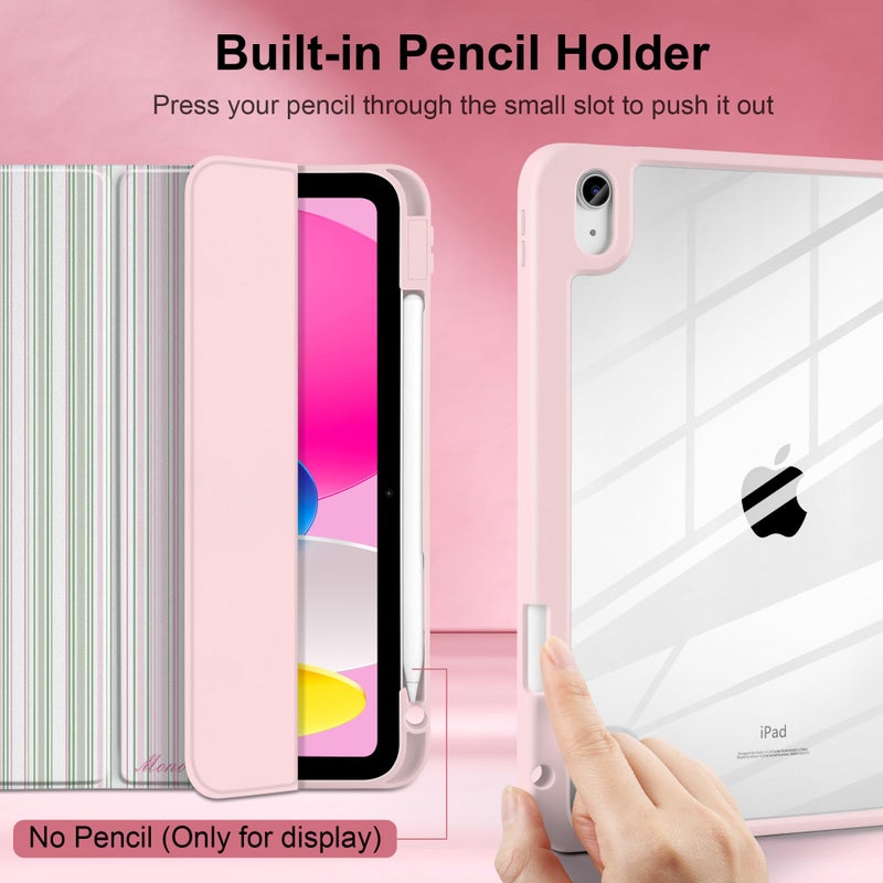 TWOLSKOO for iPad 11th & 10th Gen Case with Pencil Holder, Trifold Stand, Auto Sleep/Wake, Clear Acrylic Back with TPU Bumper, for iPad 11-inch (2025, A16 Chip) & 10.9-inch (2022), Pastel Stripes - Image 5