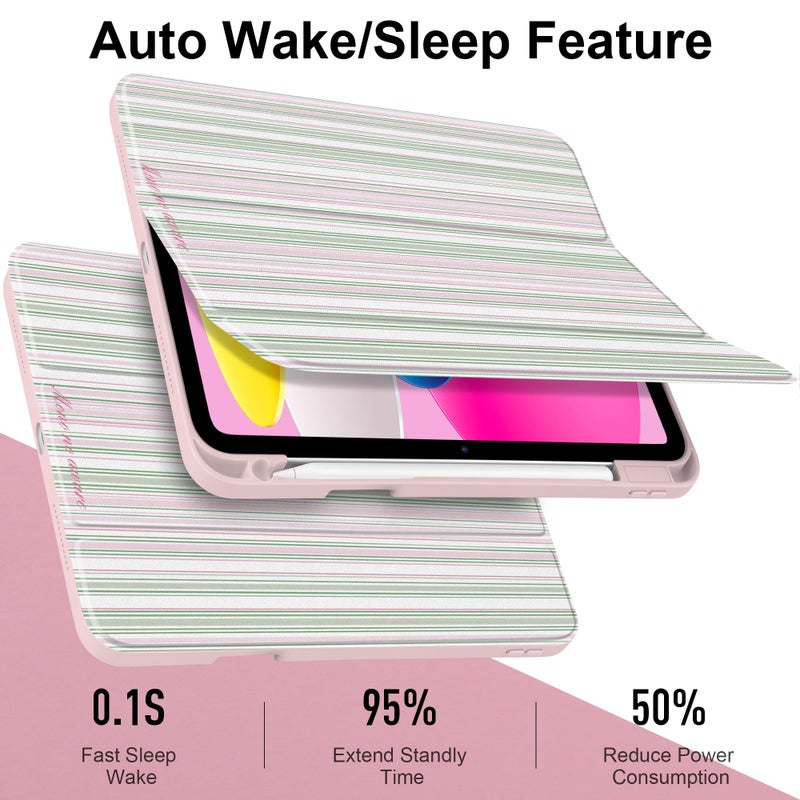 TWOLSKOO for iPad 11th & 10th Gen Case with Pencil Holder, Trifold Stand, Auto Sleep/Wake, Clear Acrylic Back with TPU Bumper, for iPad 11-inch (2025, A16 Chip) & 10.9-inch (2022), Pastel Stripes - Image 3