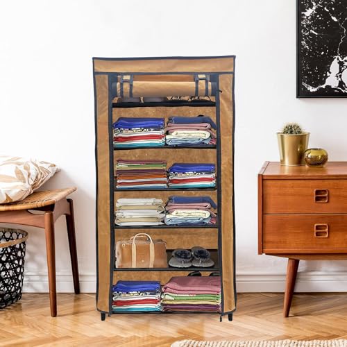 RAXON WORLD 6 Layer Beige Space-Saver Collapsible Wardrobe: Maximize Your Space with Style - Image 4