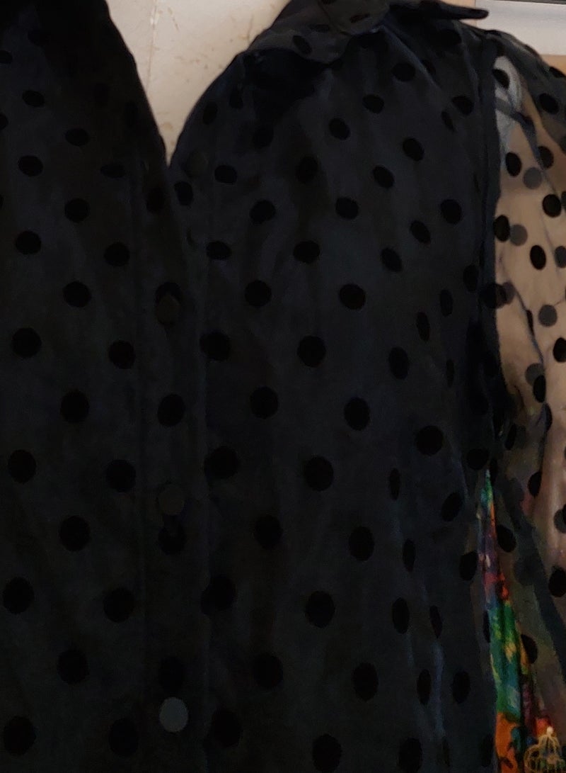 Women polka dots buttoned black blouse organza - Image 2