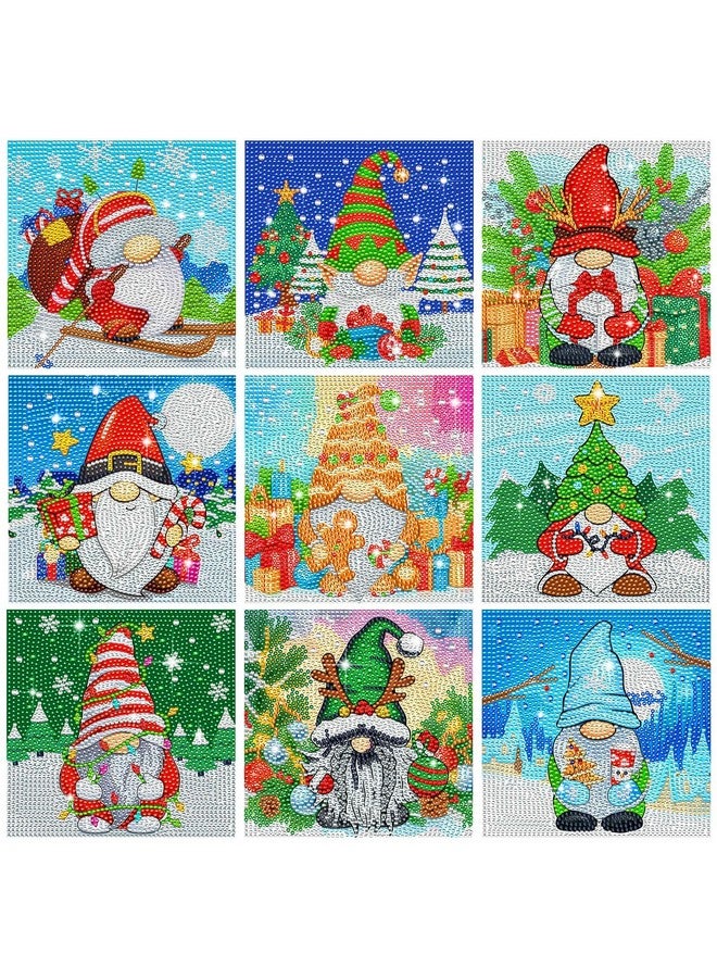 تيكيونايت مجموعة لوحة فنية من الماس لعيد الميلاد من TecUnite مكونة من 9 قطع، مجموعة لوحة فنية من الماس للمبتدئين، أعمال يدوية من الماس وأحجار الراين والأحجار الكريمة لتزيين الحائط في المنزل، مقاس 6 × 6 بوصة (كلاسيكية) - Image 1