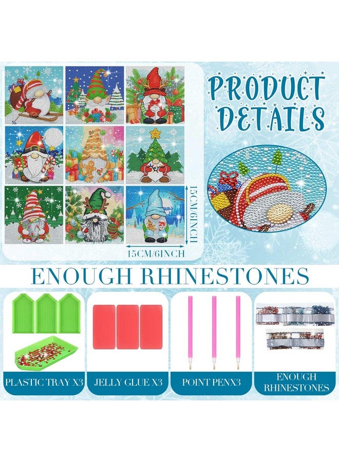 تيكيونايت مجموعة لوحة فنية من الماس لعيد الميلاد من TecUnite مكونة من 9 قطع، مجموعة لوحة فنية من الماس للمبتدئين، أعمال يدوية من الماس وأحجار الراين والأحجار الكريمة لتزيين الحائط في المنزل، مقاس 6 × 6 بوصة (كلاسيكية) - Image 2