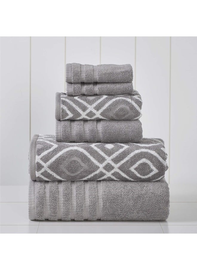 Modern Threads Amrapur Overseas 6-Piece Yarn Dyed Oxford Stripe Jacquard/Solid Ultra Soft 500GSM 100% Combed Cotton Towel Set [Ash Grey]  - Image 1