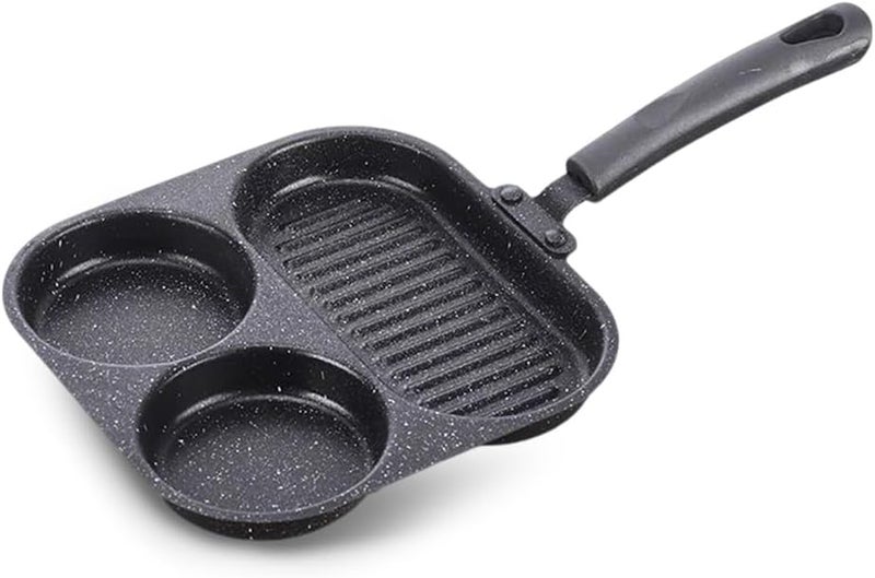 KASTWAVE 3-in-1 Divided Frying Pan, Non-Stick Egg Breakfast Skillet, 3 Compartments for Simultaneous Cooking, Compatible with Gas Electric Induction Stoves, Black - Image 1
