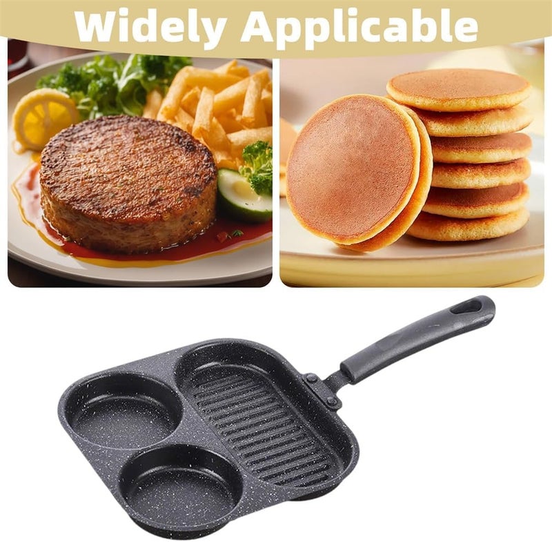 KASTWAVE 3-in-1 Divided Frying Pan, Non-Stick Egg Breakfast Skillet, 3 Compartments for Simultaneous Cooking, Compatible with Gas Electric Induction Stoves, Black - Image 5