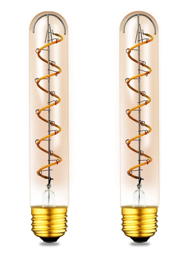 Zikra Dimmable T30 LED Bulbs, E26 Base, Dimmable 40W Edison Bulb, Warm White 2200K Amber, 7.3inch Long Tubular Light Bulb, Led Flexible Long Soft Filament Bulb, Vintage Spiral Filament Edison Bulb (2Pcs) - Image 1