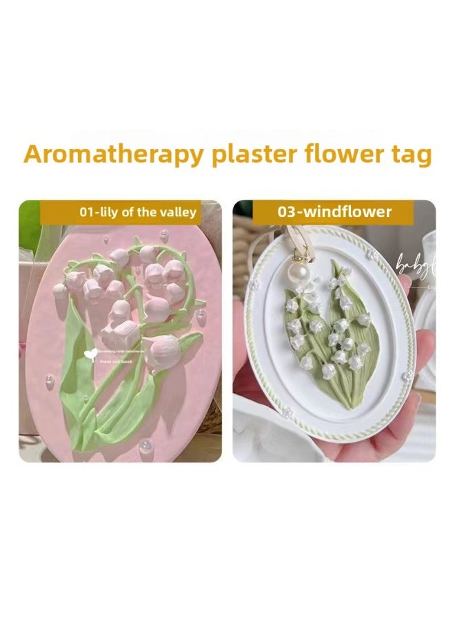 Listing Diy2024 Gypsum Doll Colored Graffiti Flower Card Stall Stone Graffiti Gypsum Doll Toy-Color:Lily Of The Valley + Wind Chime Flower + Ribbon + Drawing [white Embryo Without Paint]  - Image 1