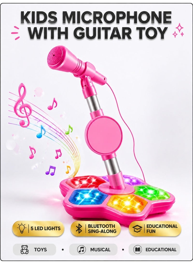 joudiplay Children's Microphone Guitar Toy – 5-Light Party Stage Karaoke Singing Toy – Fun Toy for Boys and Girls – Pink – Gift Boxed - Image 2