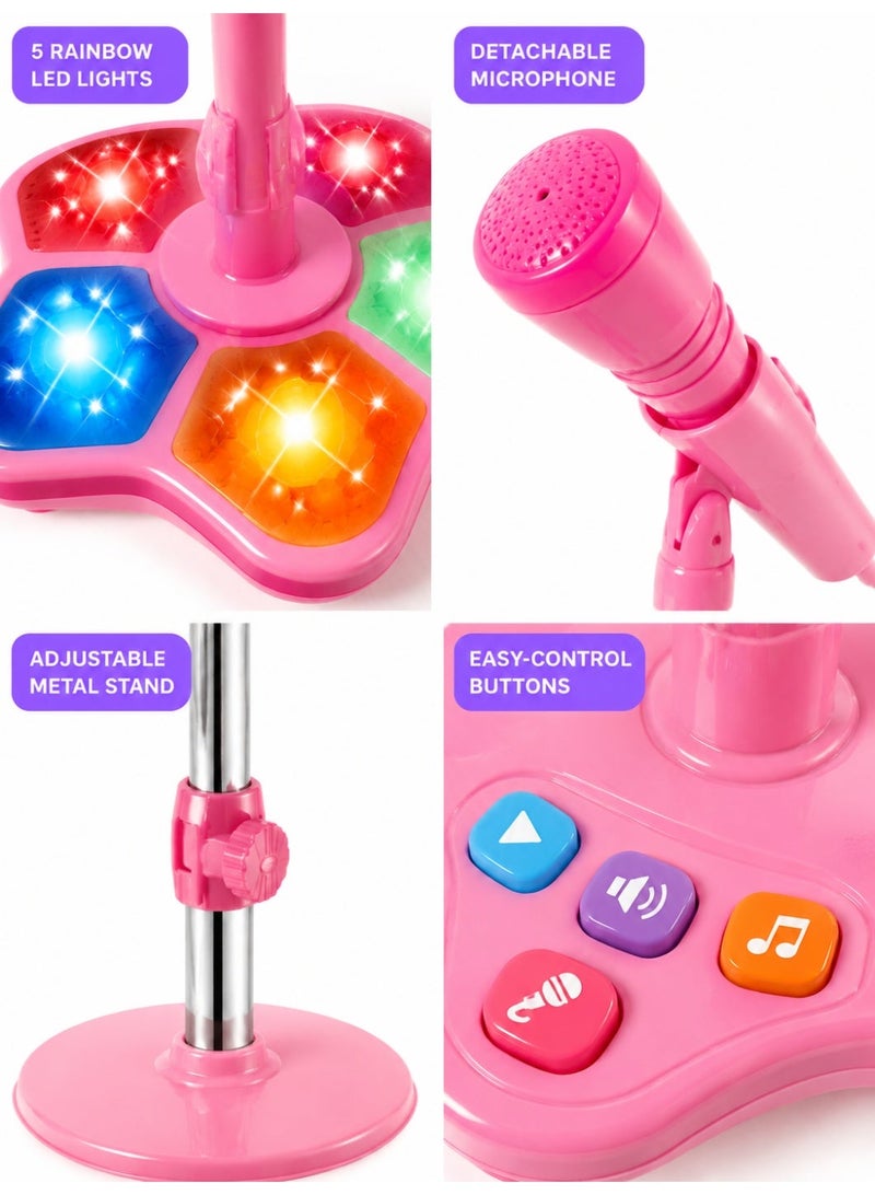 joudiplay Children's Microphone Guitar Toy – 5-Light Party Stage Karaoke Singing Toy – Fun Toy for Boys and Girls – Pink – Gift Boxed - Image 4