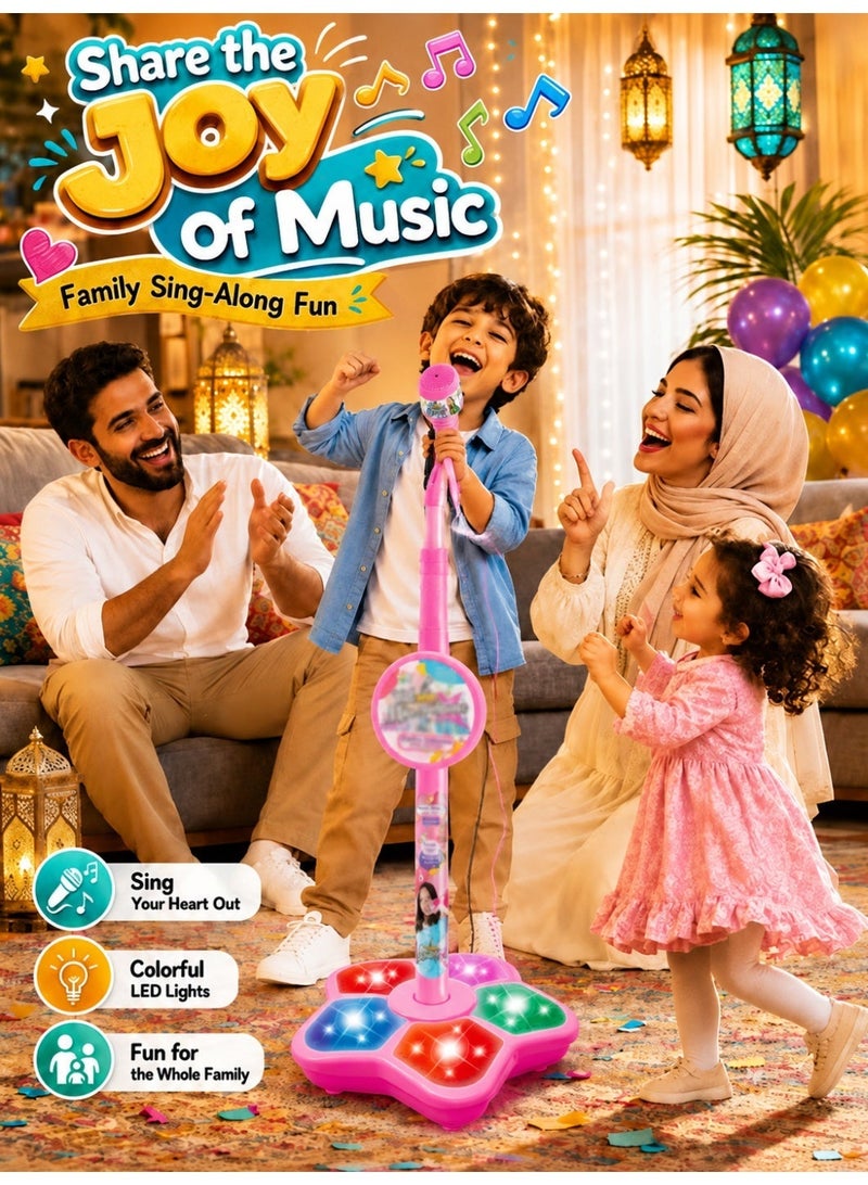joudiplay Children's Microphone Guitar Toy – 5-Light Party Stage Karaoke Singing Toy – Fun Toy for Boys and Girls – Pink – Gift Boxed - Image 1