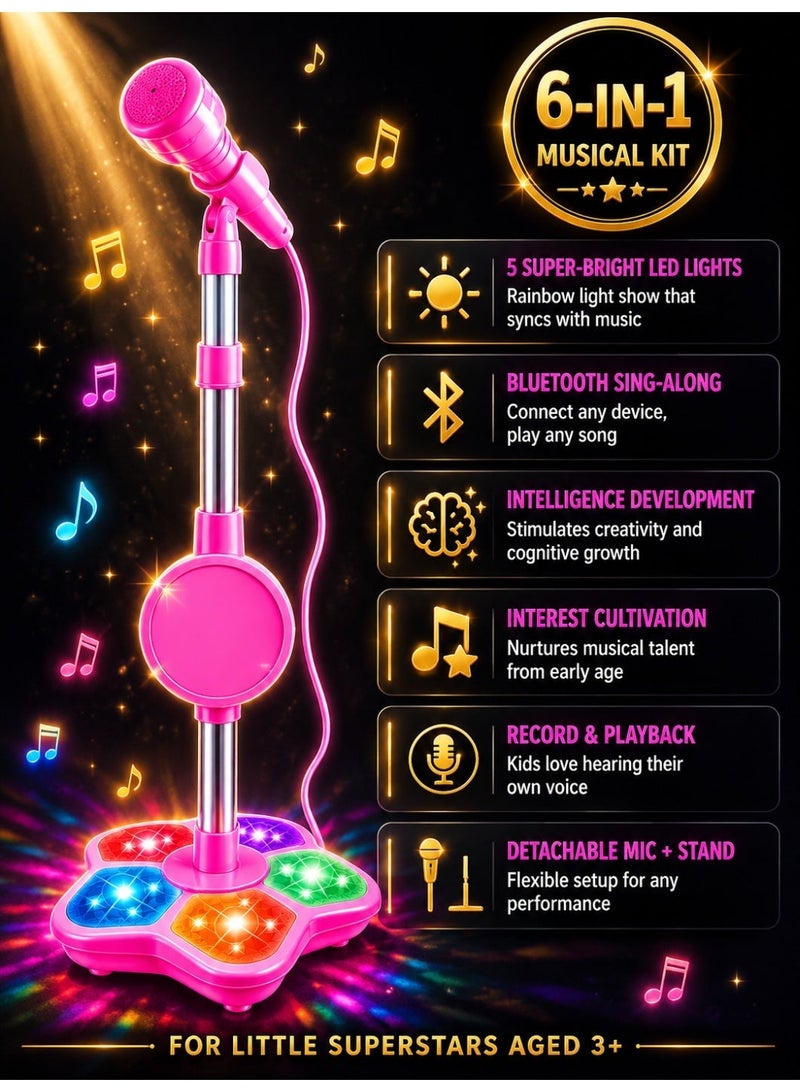 joudiplay Children's Microphone Guitar Toy – 5-Light Party Stage Karaoke Singing Toy – Fun Toy for Boys and Girls – Pink – Gift Boxed - Image 5