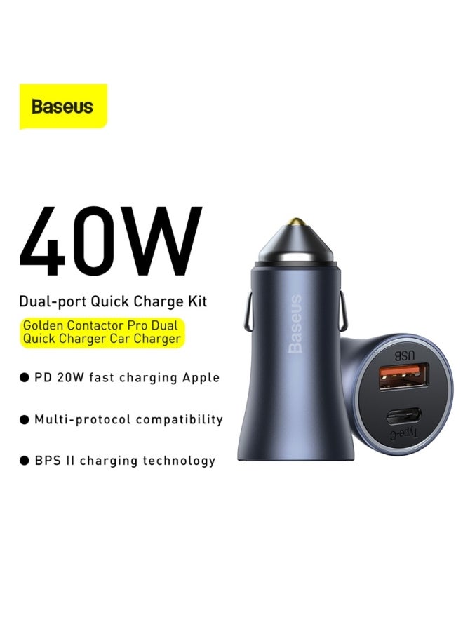 بيسوس جولدن كونتكتور برو شاحن سيارة مزدوج سريع الشحن U + C 40W رمادي داكن - Image 2