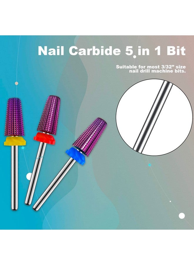 Depvko 3Pcs Carbide 5 In 1 Nail Drill Bit Set Two Way Rotate Use For Both Left And Right Handed Xf， F， M 3/32 Inches Brocas Para Drill Nails For Acrylic Nail Gel Fast Remove - Image 5