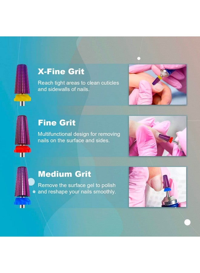 Depvko 3Pcs Carbide 5 In 1 Nail Drill Bit Set Two Way Rotate Use For Both Left And Right Handed Xf， F， M 3/32 Inches Brocas Para Drill Nails For Acrylic Nail Gel Fast Remove - Image 4