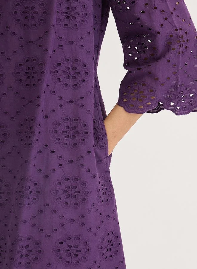 Femmella  Femmella Purple Cotton Schiffli Knee Length Dress for Women | Best Price UAE