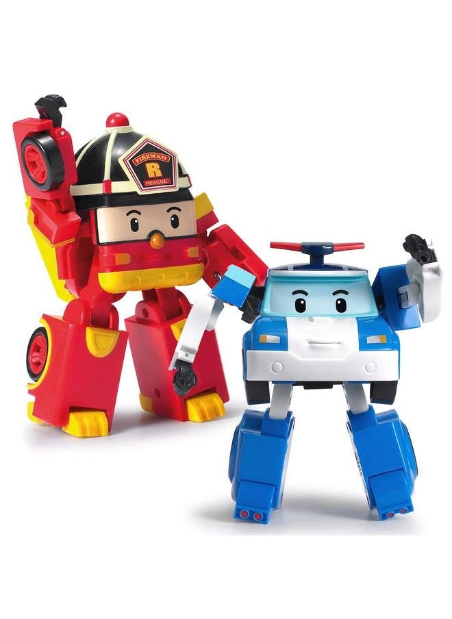 Robocar Poli [2 Pack] Poli + Roy Transforming Robot Toys 4" Transformable Action Figure Car Toy Rescue  - Image 1