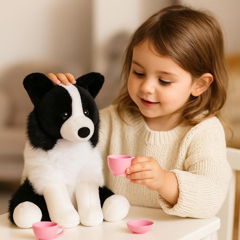 WEIGEDU Border Collie Stuffed Animal Plush Dog Toy, 12 Inch, Soft Realistic Black and White Puppy, Cuddly Farm Animal Plushie for Kids, Girls, Boys, Birthday - Image 2