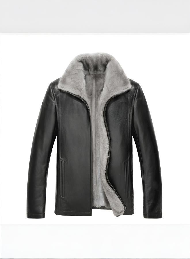 Men's Mink and Deer Leather Jacket - Image 4