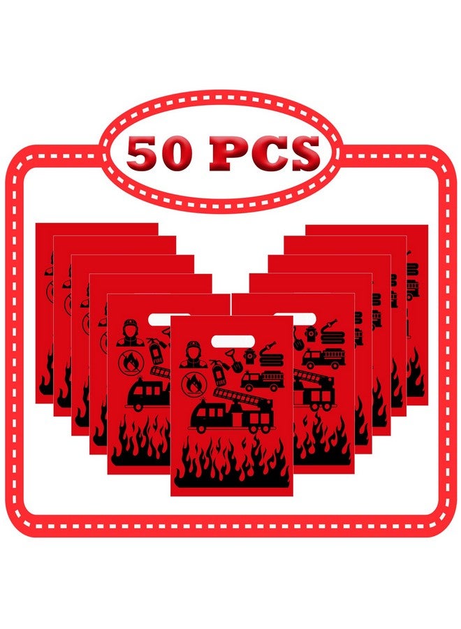 CupaPlay 50 Fire Truck Party Decorations Goodie Favor Plastic Bags Fire Truck Fire Car Fireman Theme Party Supplies Decorations Baby Shower Birthday Bag - Image 2