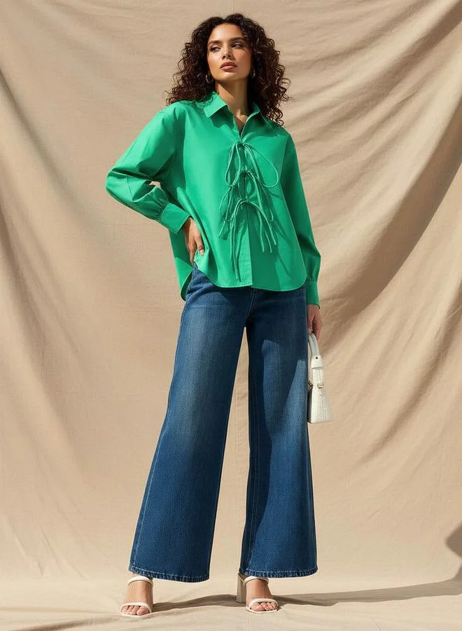 Iconic Iconic Relaxed Fit Cotton Shirt with Tie Ups