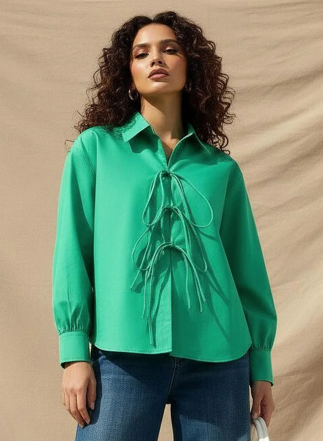 Iconic Iconic Relaxed Fit Cotton Shirt with Tie Ups