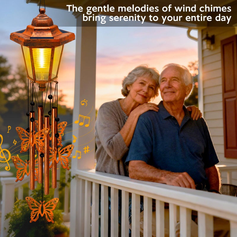 yulloyello Large Solar Butterfly Wind Chimes with Wind Catcher/Solar Decor Light to Create a Zen Atmosphere Suitable for Outdoor, Garden, Patio Decor Classic Bronze Wind Chimes as A Memorial Gift for Unisex - Image 5