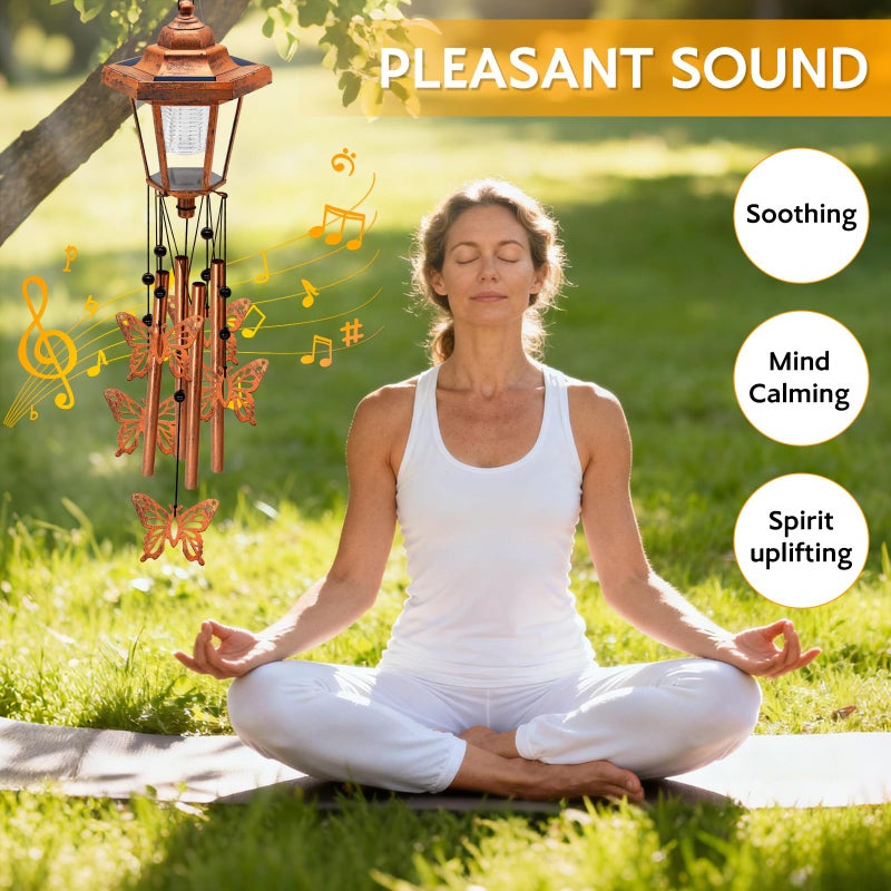 yulloyello Large Solar Butterfly Wind Chimes with Wind Catcher/Solar Decor Light to Create a Zen Atmosphere Suitable for Outdoor, Garden, Patio Decor Classic Bronze Wind Chimes as A Memorial Gift for Unisex - Image 4