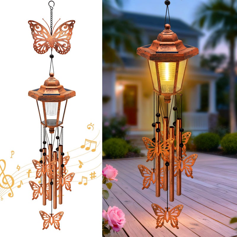 yulloyello Large Solar Butterfly Wind Chimes with Wind Catcher/Solar Decor Light to Create a Zen Atmosphere Suitable for Outdoor, Garden, Patio Decor Classic Bronze Wind Chimes as A Memorial Gift for Unisex - Image 1