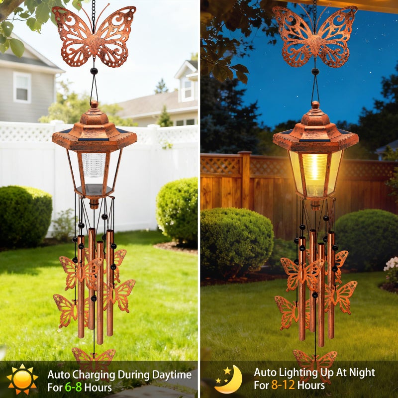 yulloyello Large Solar Butterfly Wind Chimes with Wind Catcher/Solar Decor Light to Create a Zen Atmosphere Suitable for Outdoor, Garden, Patio Decor Classic Bronze Wind Chimes as A Memorial Gift for Unisex - Image 3