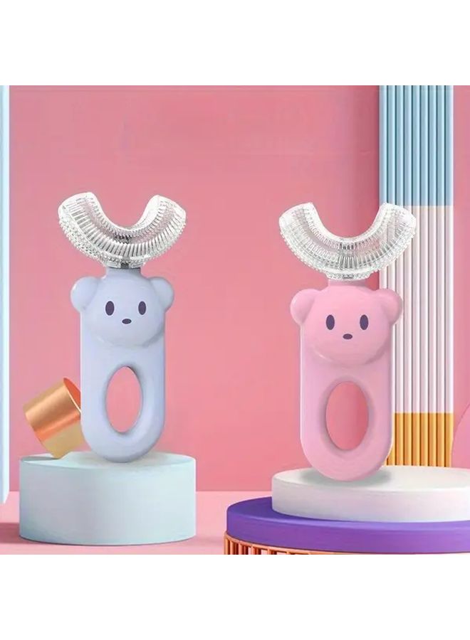 Pink U Shaped Manual Toothbrush Soft Bristles For Sensitive Gums Easy Grip Handle - Image 1