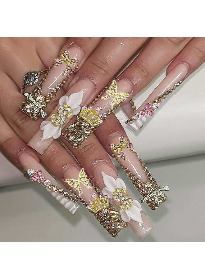 KACHIMOO 30 PCS Pink Nail Charms Y2k Nail Charm Shiny Rhinestones for Nails 3D Heart Bow Star Cherry Crown Butterfly Flower Nail Gems Gold Nail Art Charms for Women Girls Nail DIY - Image 4