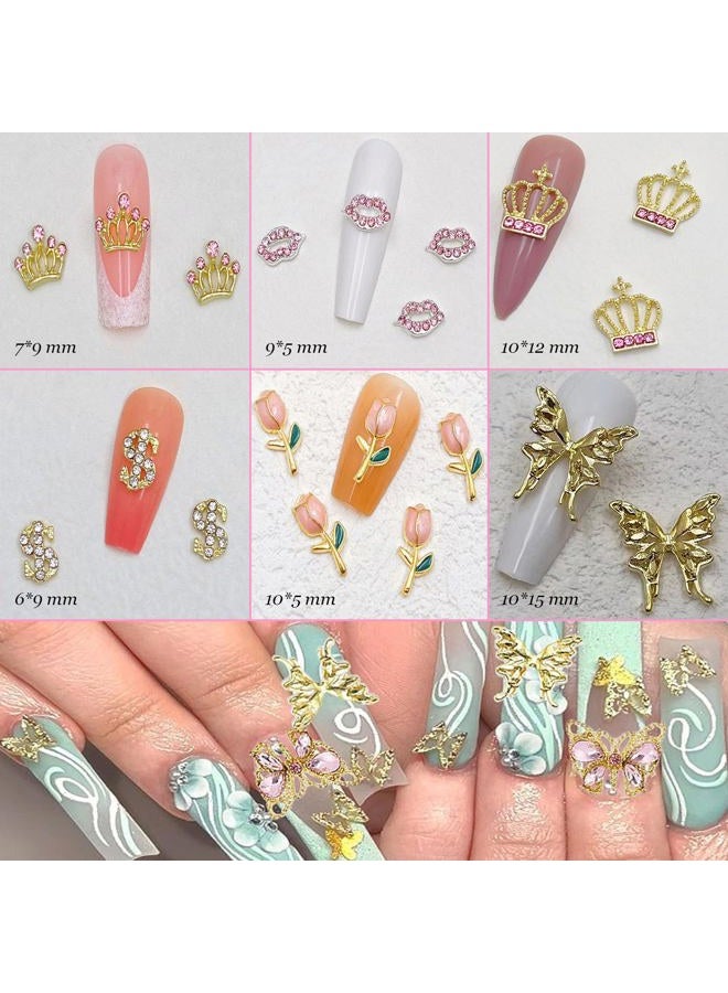 KACHIMOO 30 PCS Pink Nail Charms Y2k Nail Charm Shiny Rhinestones for Nails 3D Heart Bow Star Cherry Crown Butterfly Flower Nail Gems Gold Nail Art Charms for Women Girls Nail DIY - Image 3