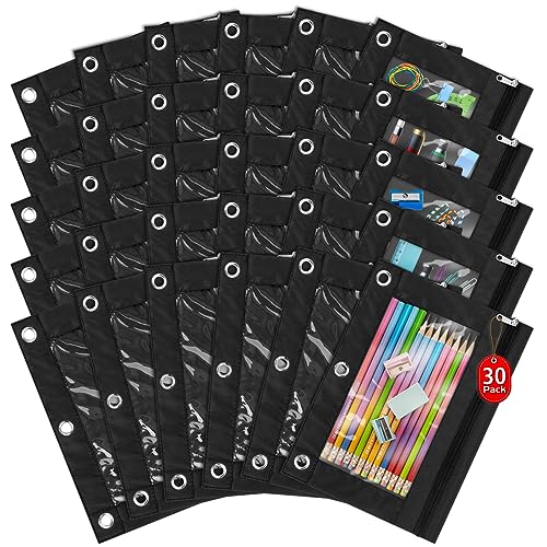 IKAYAS 30 Pack Black Pencil Pouch for 3 Ring Binder Colorful Pencil Pouch with Zipper Bulk, 3 Ring Binder Pencil Pouches Pencil Case Pencil Bags for Classroom Storing School Teacher Supplies - Image 1