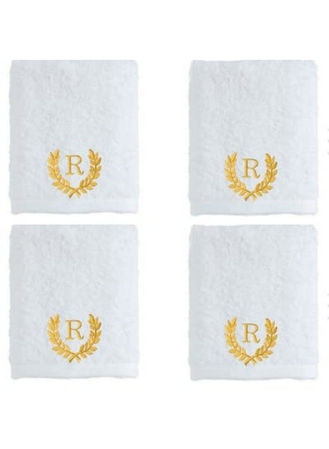 Mrunals Fashion- Face Towel with Alphabet Embroidery (Pack of 4), Face Towel 60 GSM Size 12 X 12 inch, Golden Color Embroidery, White Towel (Golden Embroidery R) - Image 1