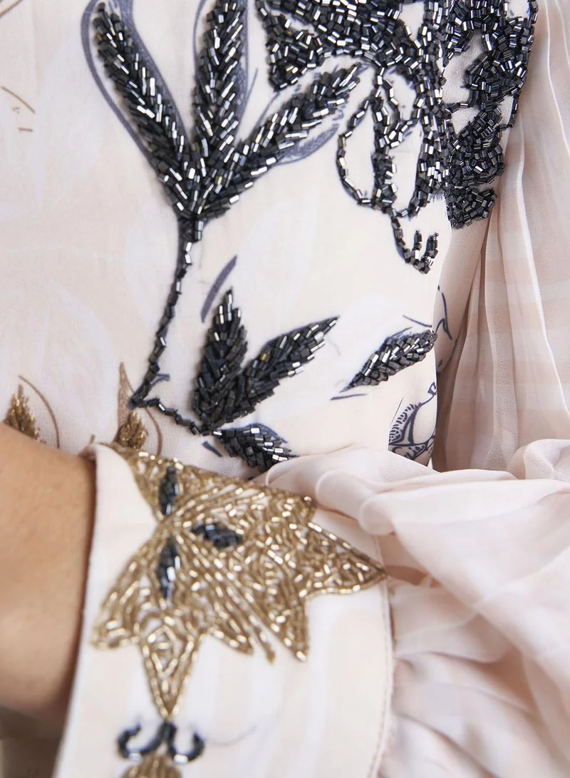 Kashkha  Light Beige Floral Printed Georgette Maxi Dress (VW332) for Women | Best Price UAE