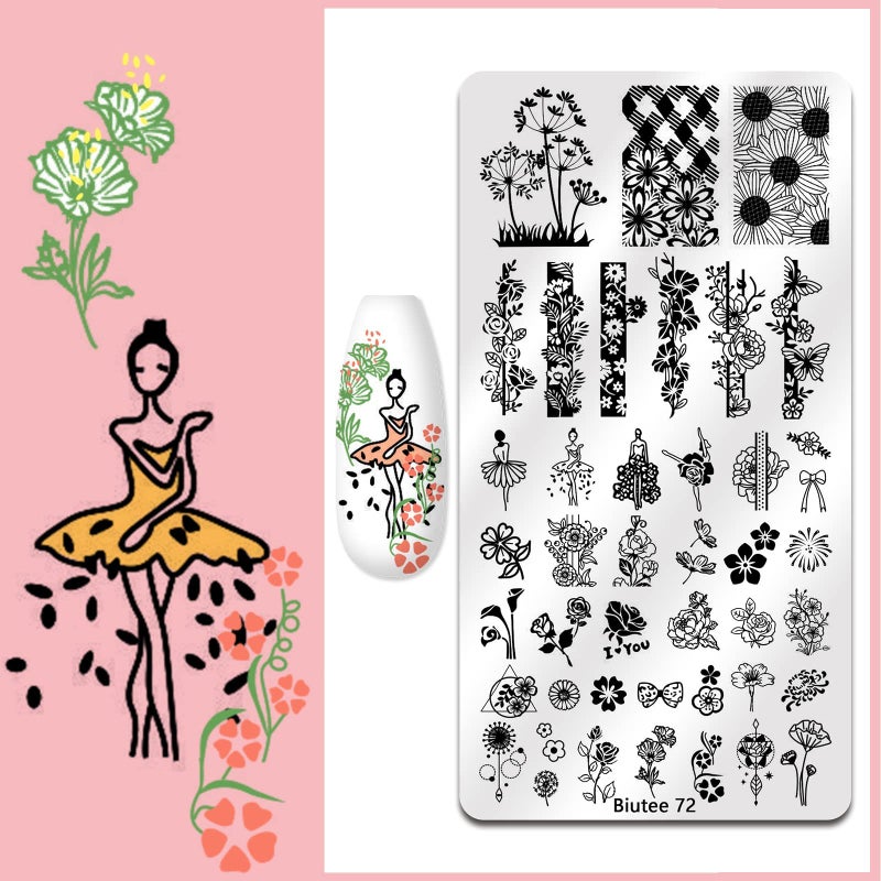 Biutee Nail Stamping Plate Set 12Pcs Nail Art Stamping Plates Nail Stamping Kit Nail Stamper Kit Flower Leaves Animal Lace Star Design Nail Stamp Plate - Image 3